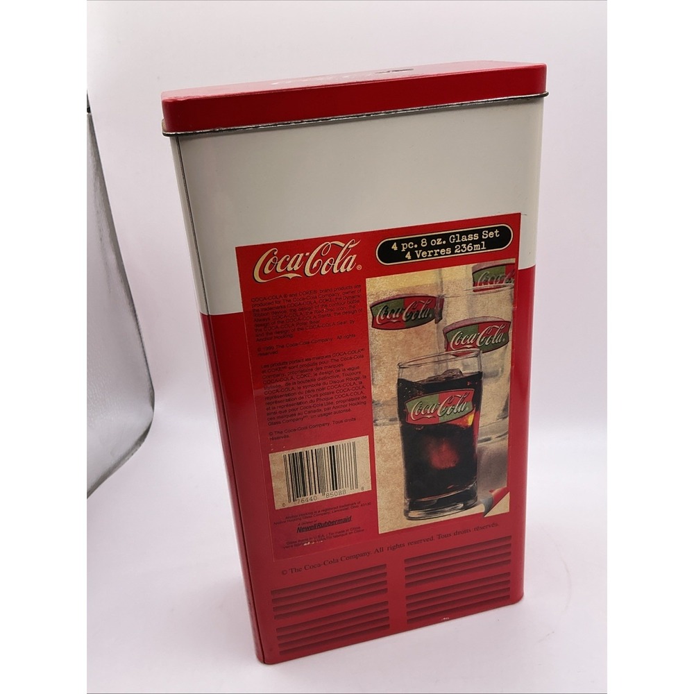 Coca Cola 1999 Coke Vending Machine Tin with 3 pc. 8 oz. Glass Set inside tin - Picture 5 of 10